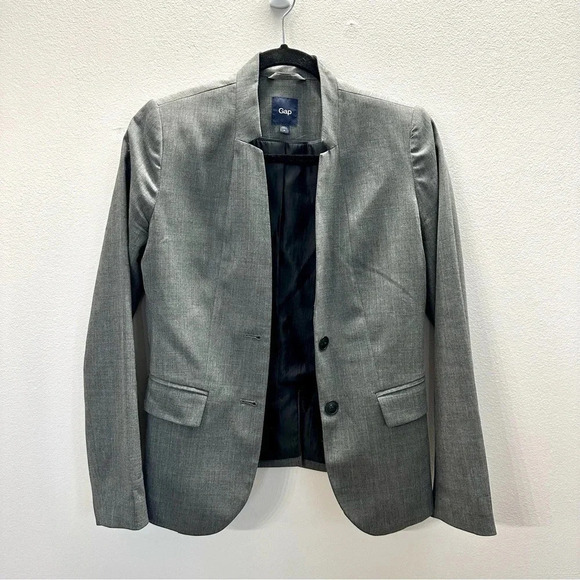 Gap Gray Low Profile Shoulder Button Wool Blazer Sz Small GUC - Picture 2 of 11